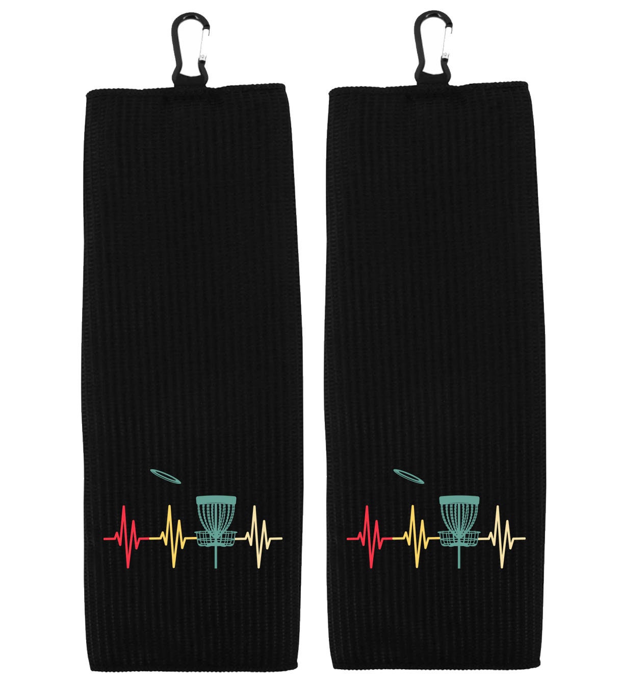 Disc Golf Heartbeat Tri-fold Golf Towel with Clip 100% Microfiber Waffle Weave Black White Gift Idea for Disc Golfer Men Women