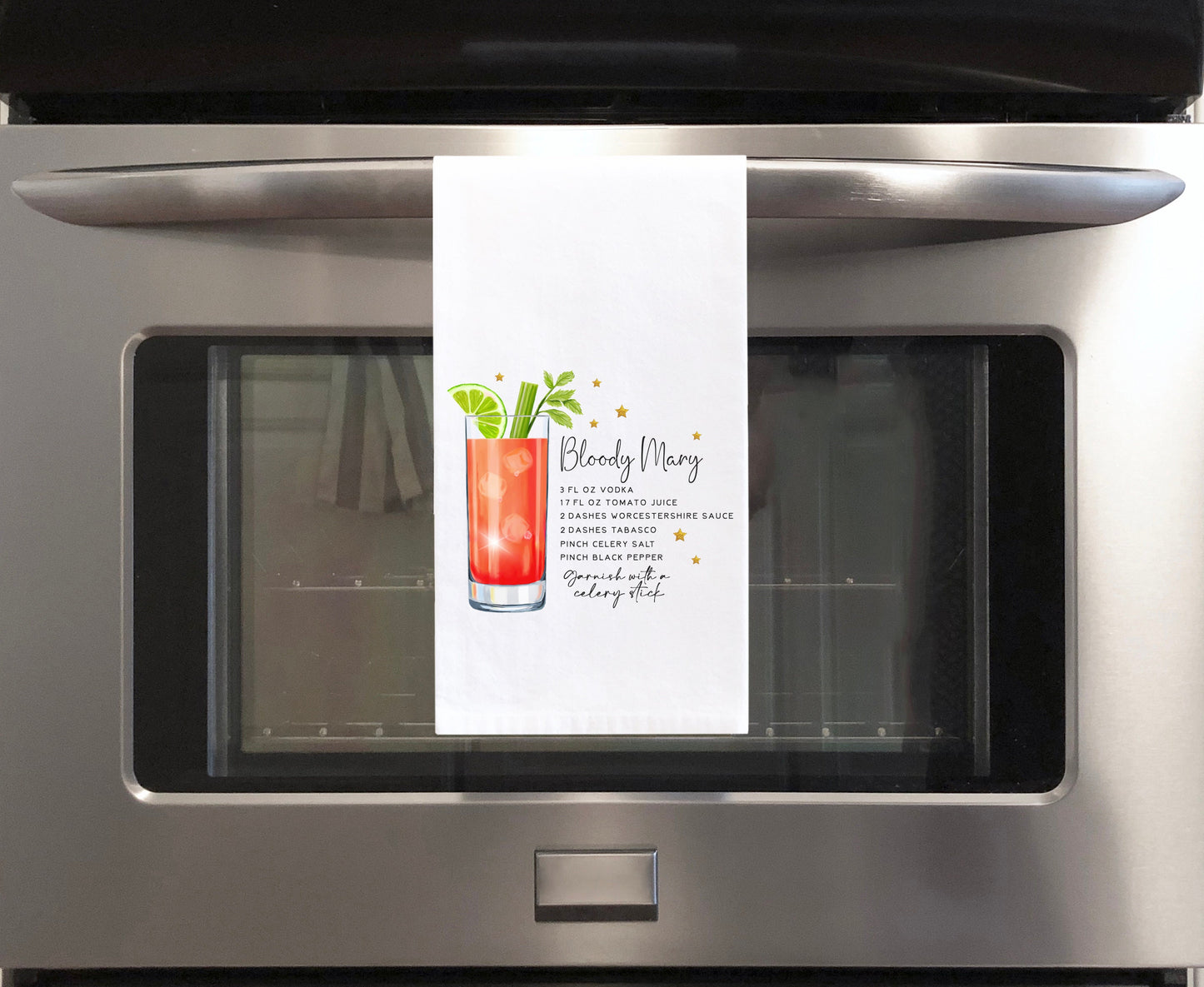 Bloody Mary Recipe Hand Towel with Hanging Loop - 100% Cotton Flour Sack Towels - Cute Bar Cart Towel - Hostess Birthday Mother's Day Gift