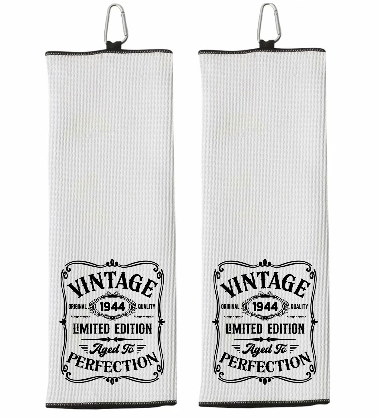 Vintage 1944 Aged to Perfection Tri-fold Golf Towel with Clip 100% Microfiber Black Waffle Weave Gift Idea for Golfer Men for 80th Birthday