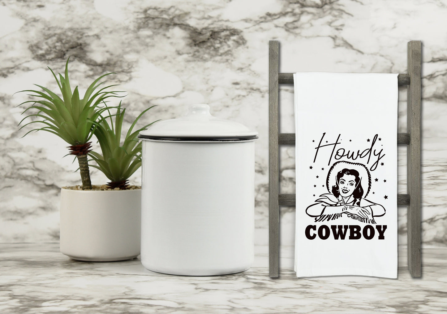 Howdy Cowboy Flour Sack Kitchen Towel with Hanging Loop Funny Cute Cowgirl Western Farmhouse Dish Cloth Housewarming Hostess Mothers Day
