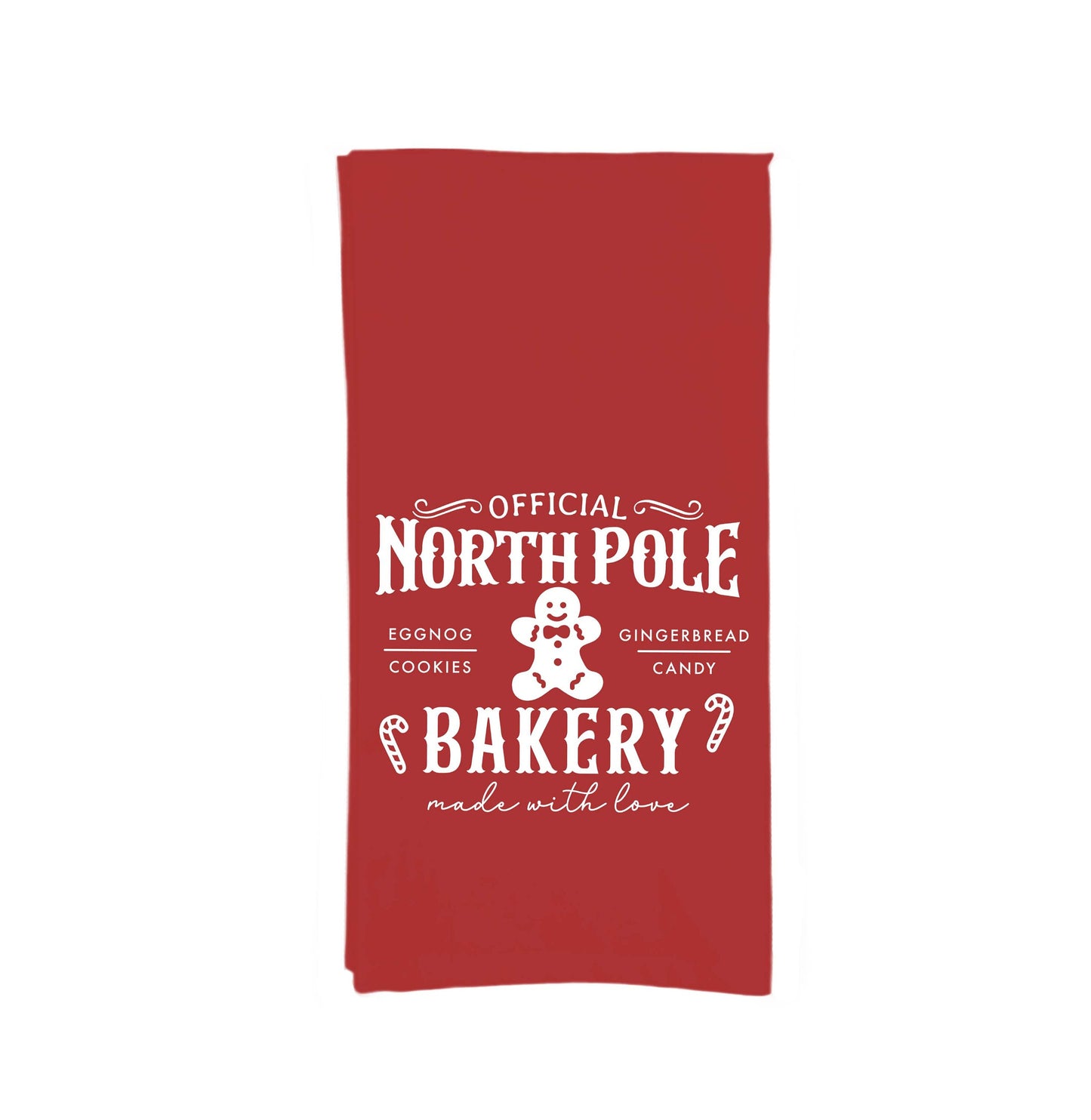 Official North Pole Bakery Made with Love Gingerbread Christmas Red and White Hand Towel Flour Sack Kitchen Holiday Home Decor for Men Women