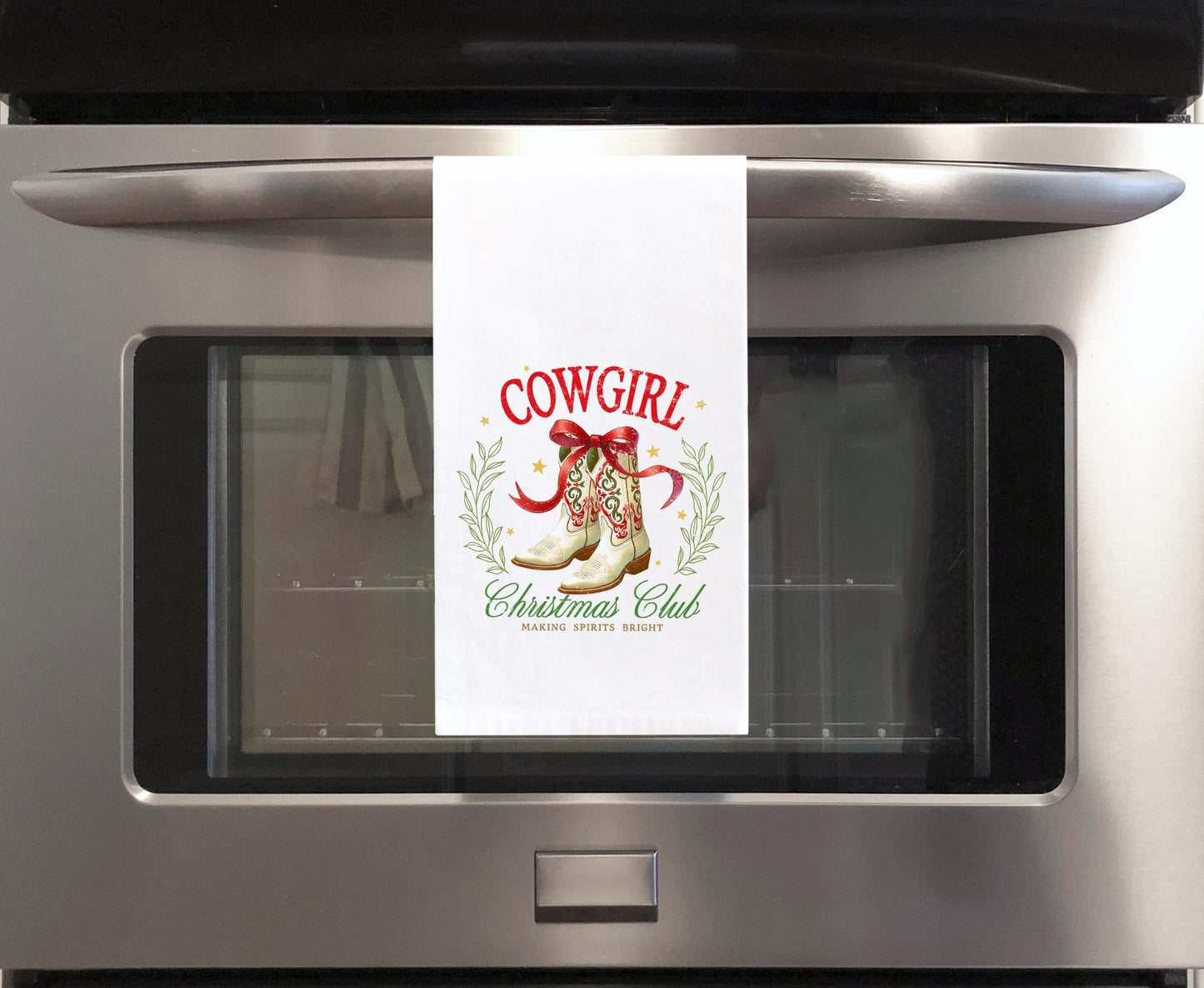 Coquette Cowgirl Christmas Club Flour Sack Hand Towel Western Southwestern Country Holiday Home Kitchen Bathroom Decor