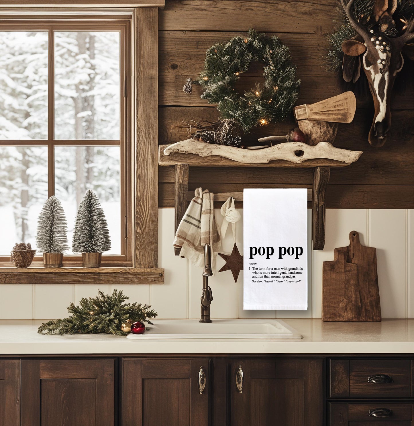 Pop Pop Definition Flour Sack Kitchen Towel, Birthday Father's Day Christmas Gift Idea for Grandpa from Grandkids