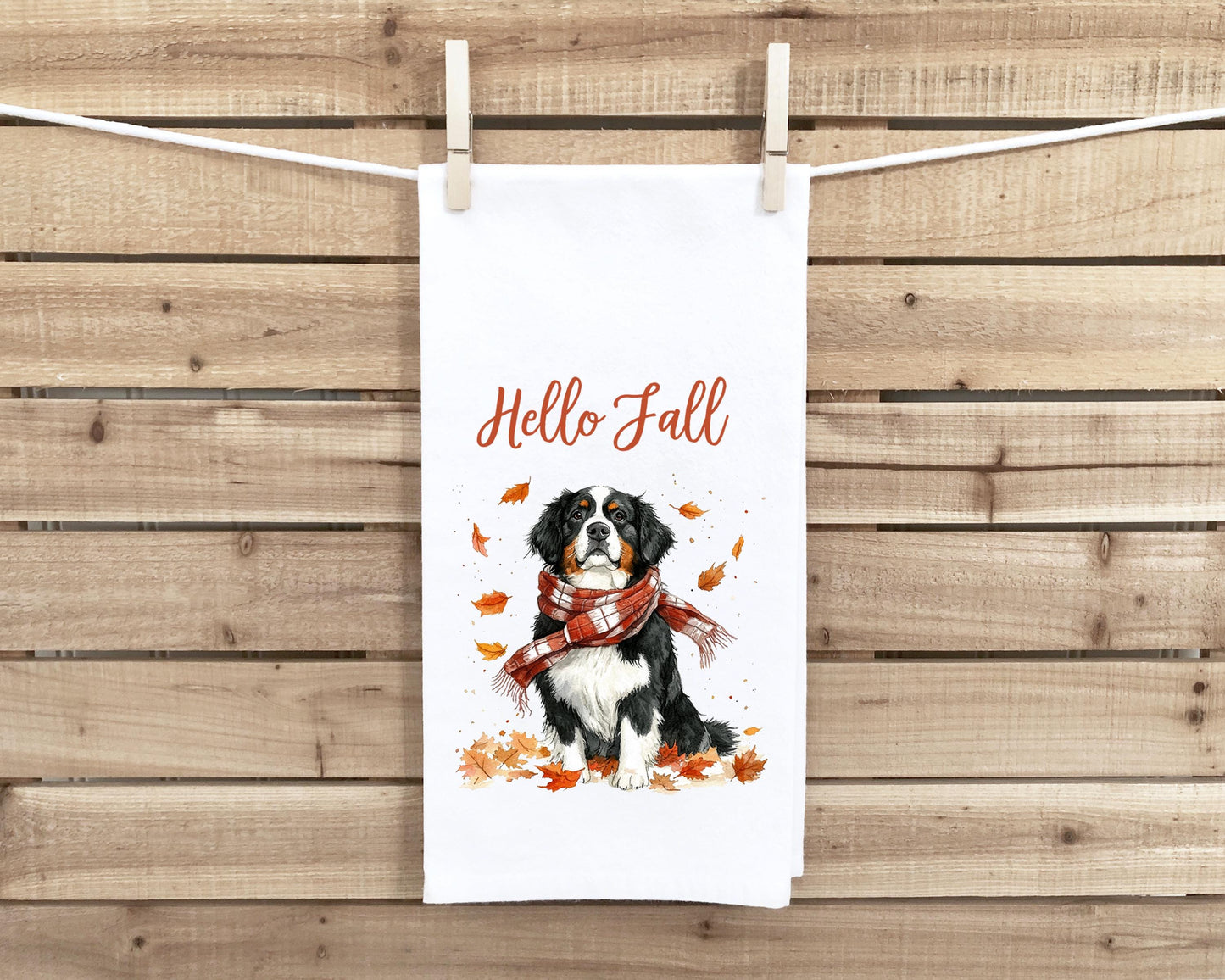 Bernese Mountain Dog Set of 4 Seasonal Flour Sack Hand Towels - Hello Spring Summer Fall Winter Birthday Christmas Gift Idea for Women Men