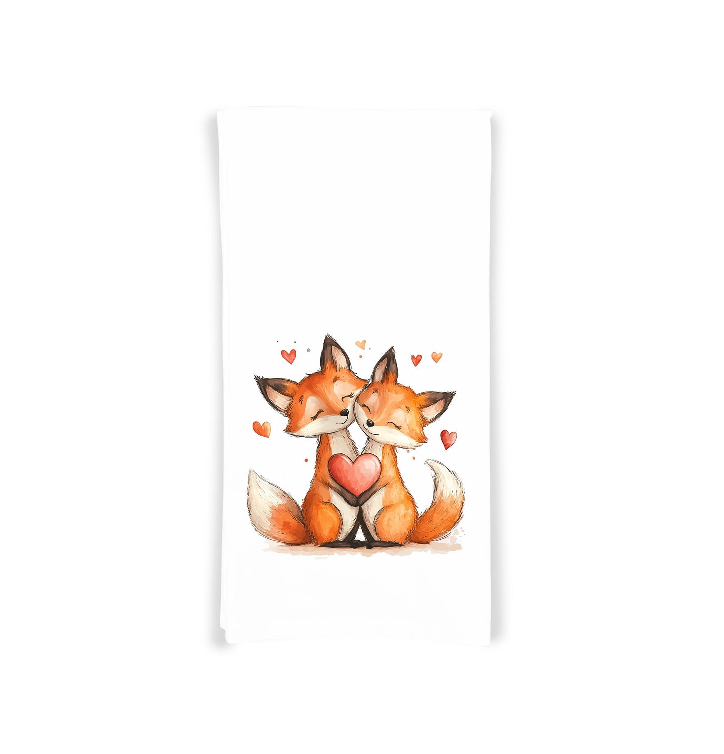 Fox Couple Tea Towel, 27x27 Flour Sack Hand Towel, Valentine's Day Birthday Mother's Day Christmas Gift Idea for Fox Lovers