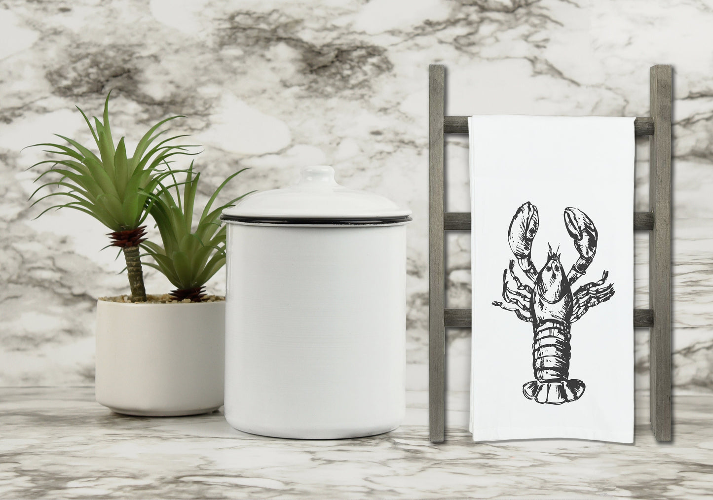 Lobster Flour Sack Kitchen Towel with Hanging Loop - Seafood Lover Dish Cloth Housewarming Hostess Mothers Day