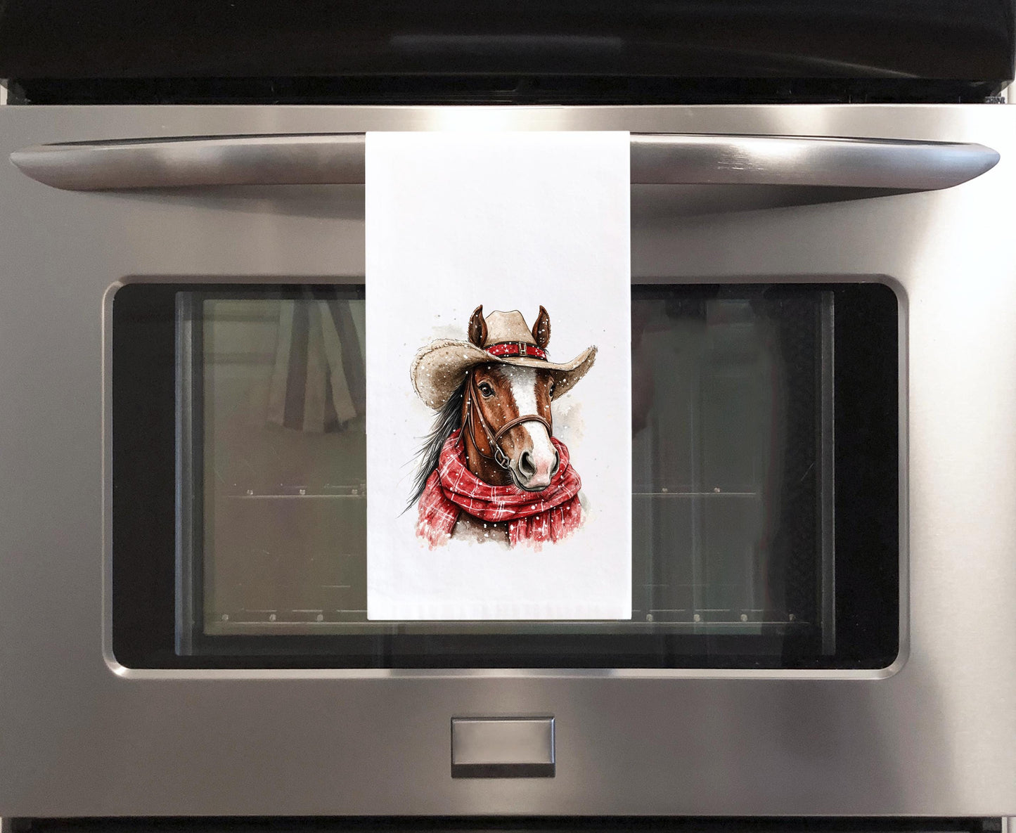 Winter Cowboy Horse Flour Sack Hand Towel with Hanging Loop Country Desert Western Christmas Holiday Home Kitchen Bathroom Decor Gift Idea