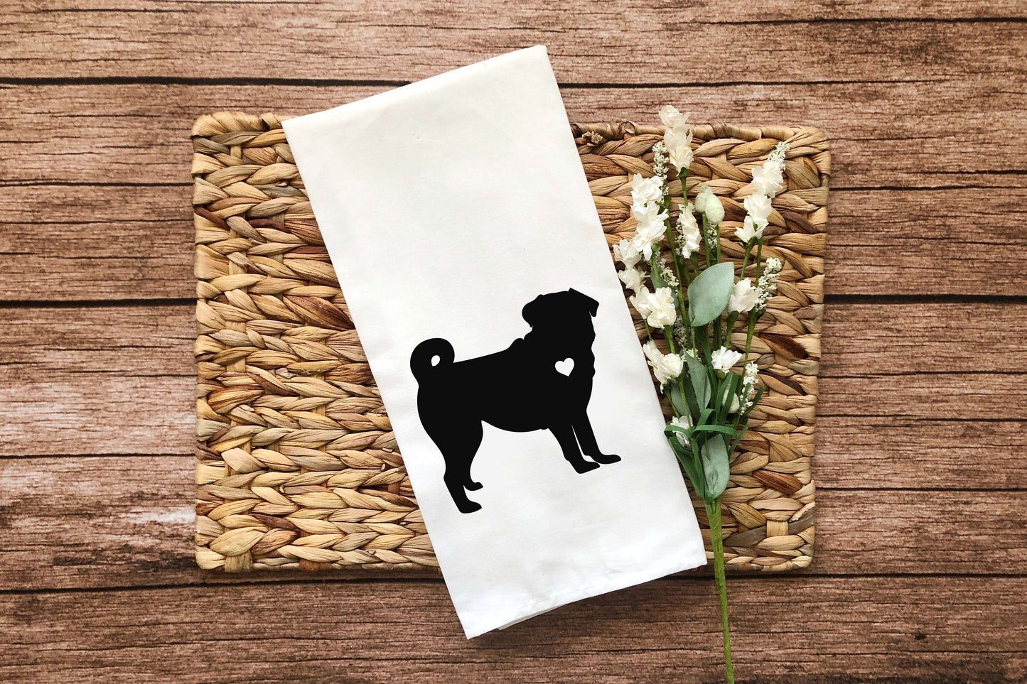 Pug Flour Sack Kitchen Towel Gift Set of Two Funny Dish Towels Birthday Christmas Gift for Women Men Dog Lovers Mom Dad Dog Lover Owner