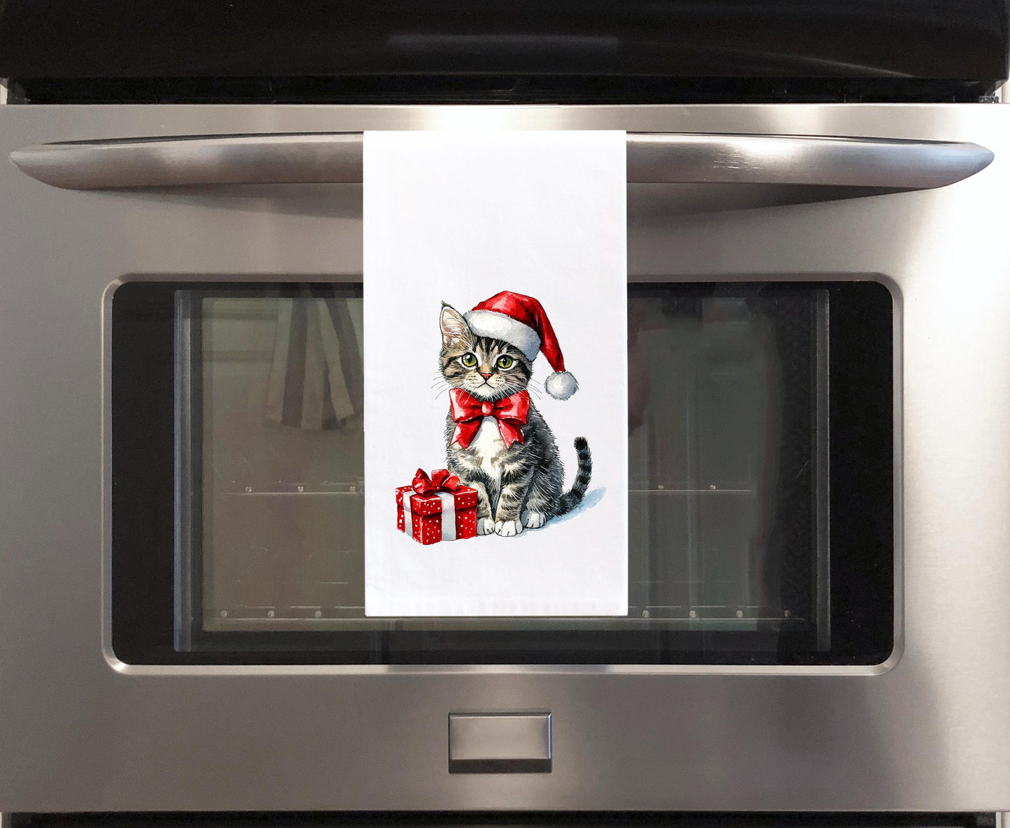 Gray Tabby Cat Christmas Flour Sack Kitchen Towel Cute Xmas Kitty Dish Cloth Housewarming Hostess Birthday Christmas Gift
