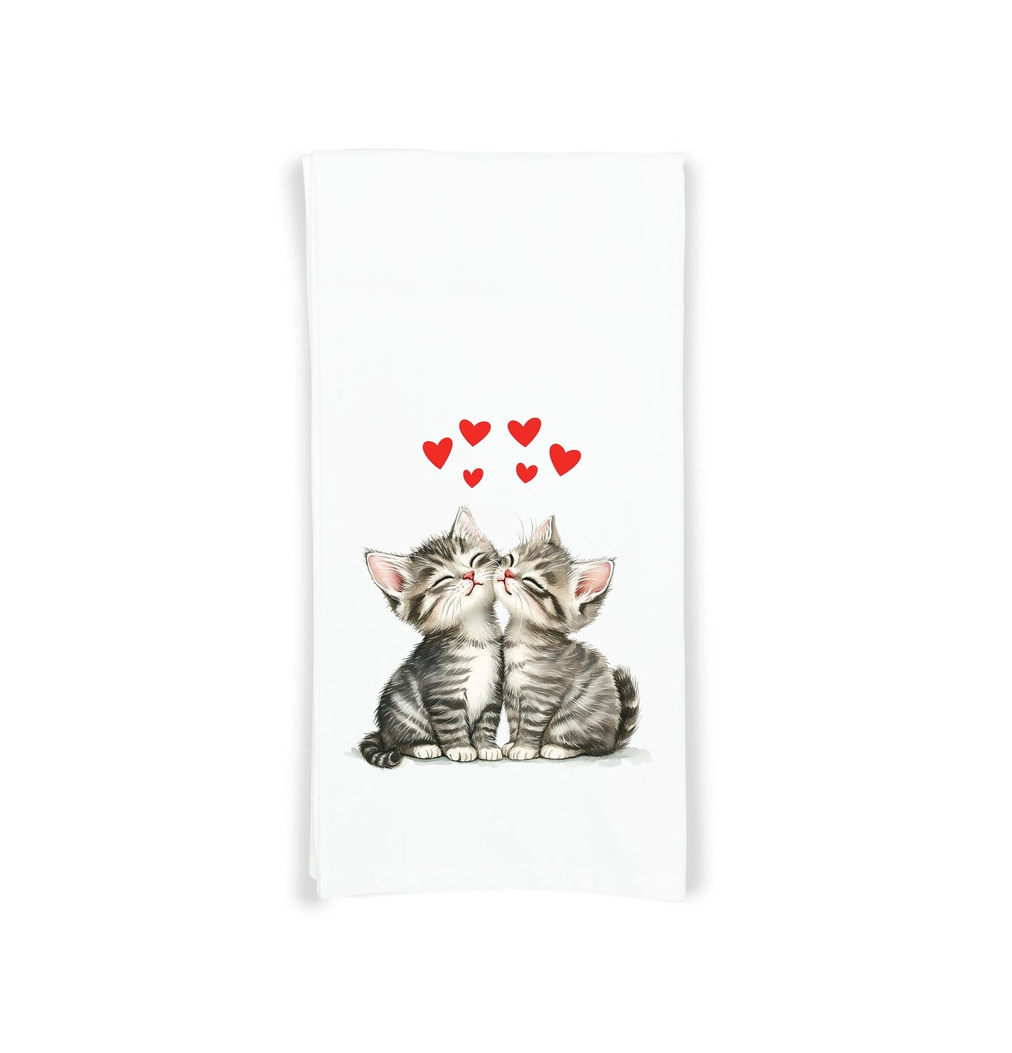 Two Gray Tabby Kittens Valentine Cats Flour Sack Cotton Hand Towel Cat Lover Valentine's Day Birthday Mother's Day Christmas Gift Idea