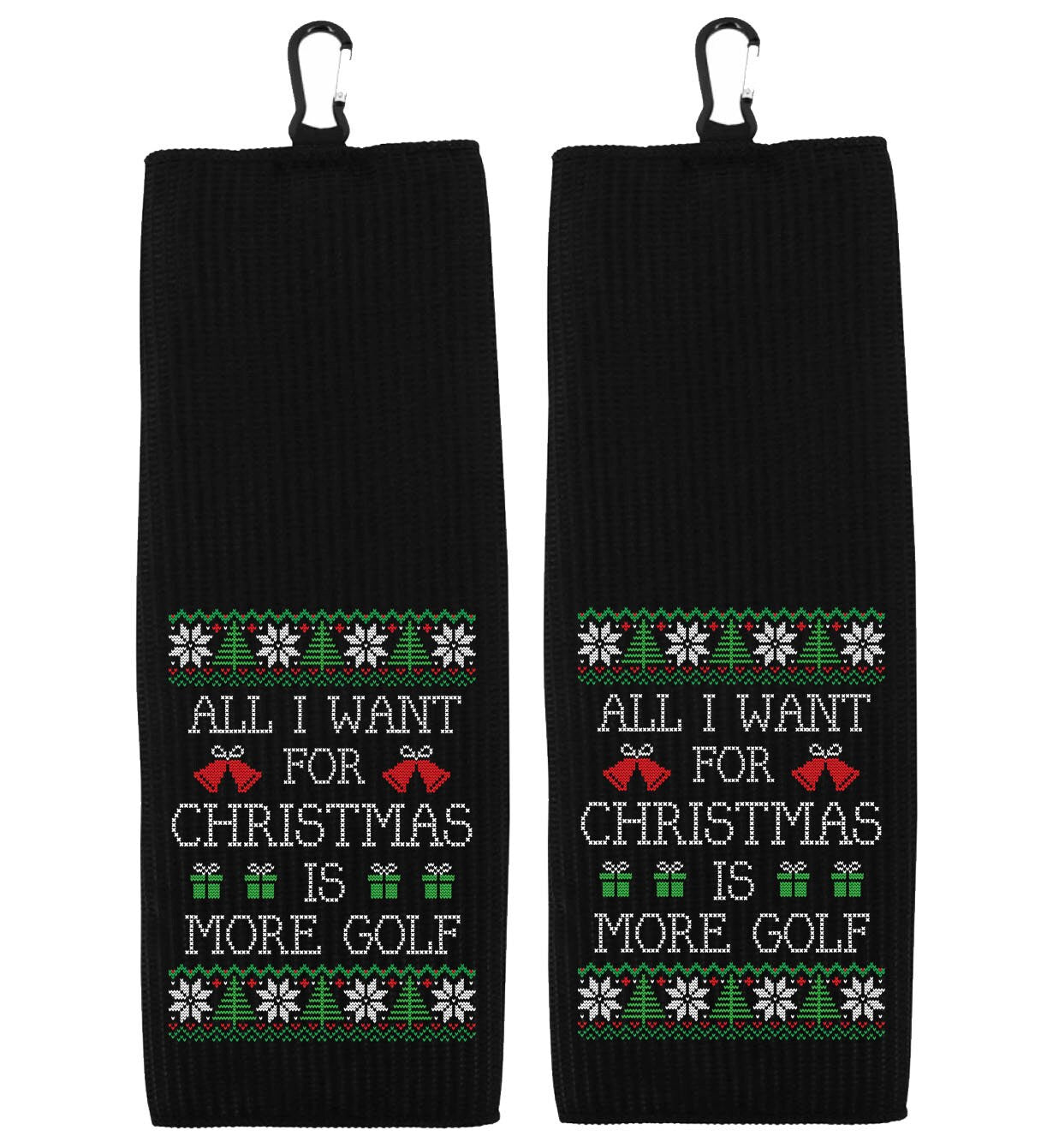 All I Want for Christmas Is More Golf Tri-fold Golf Christmas Towel with Clip 100% Microfiber Waffle Weave Black White Gift Idea for Golfer