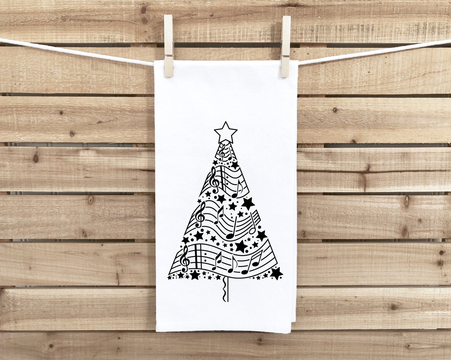 Music Notes Christmas Tree Black and White Musical Hand Towel Flour Sack Kitchen Holiday Home Decor Decorations for Men Women