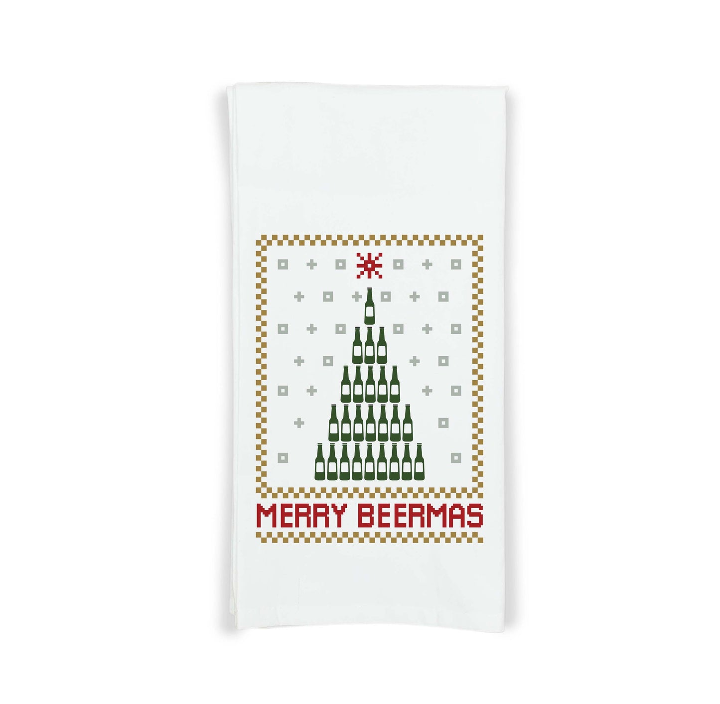 Merry Beermas Tea Towel Cute Blue and Red Flour Sack Kitchen Towel Home Decor Decorations for Beer Lover Men Women