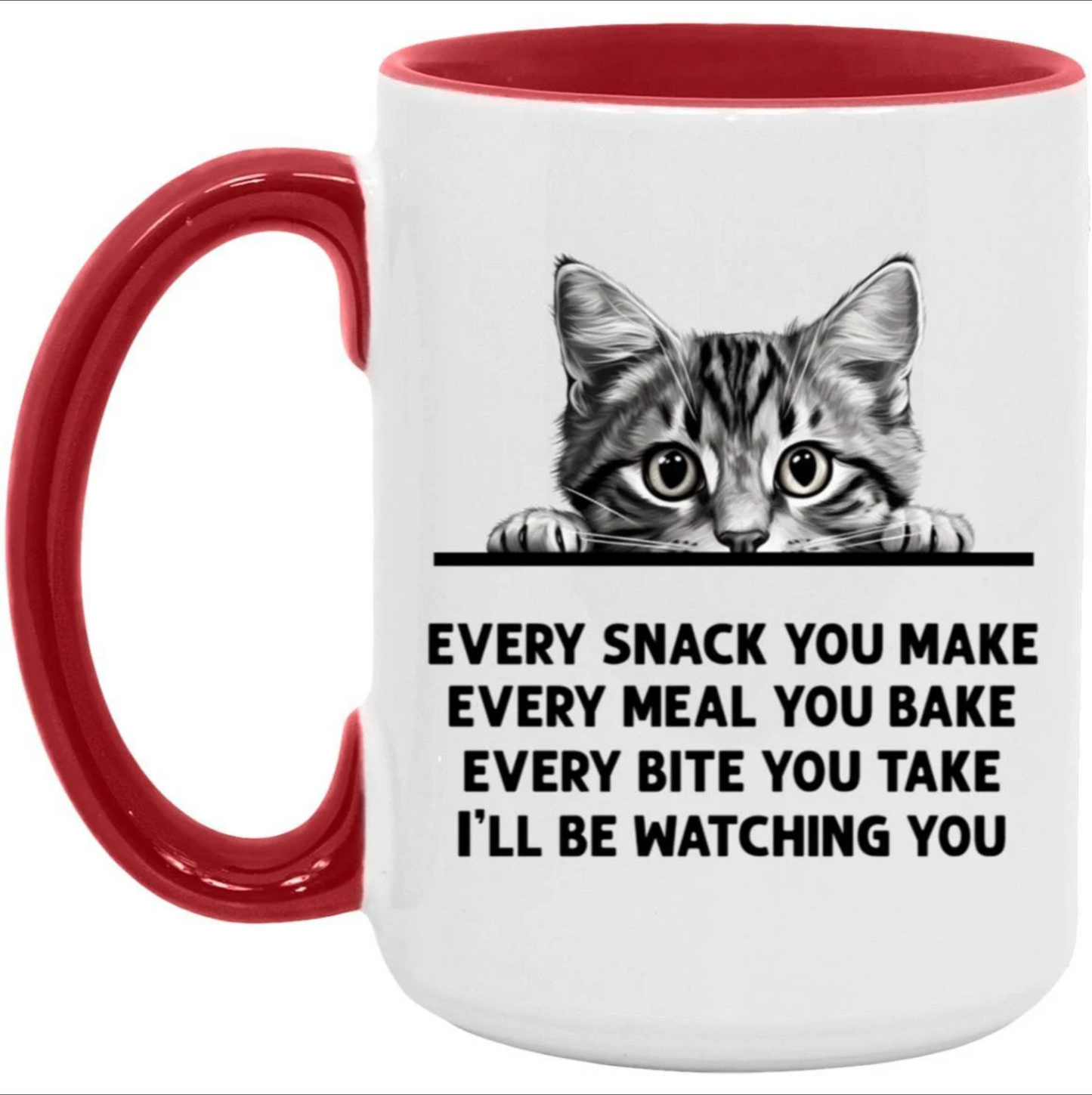 Gray Tabby Cat Every Snack You Make 15 oz Large Coffee Mug with Contrast Handle (Copy)