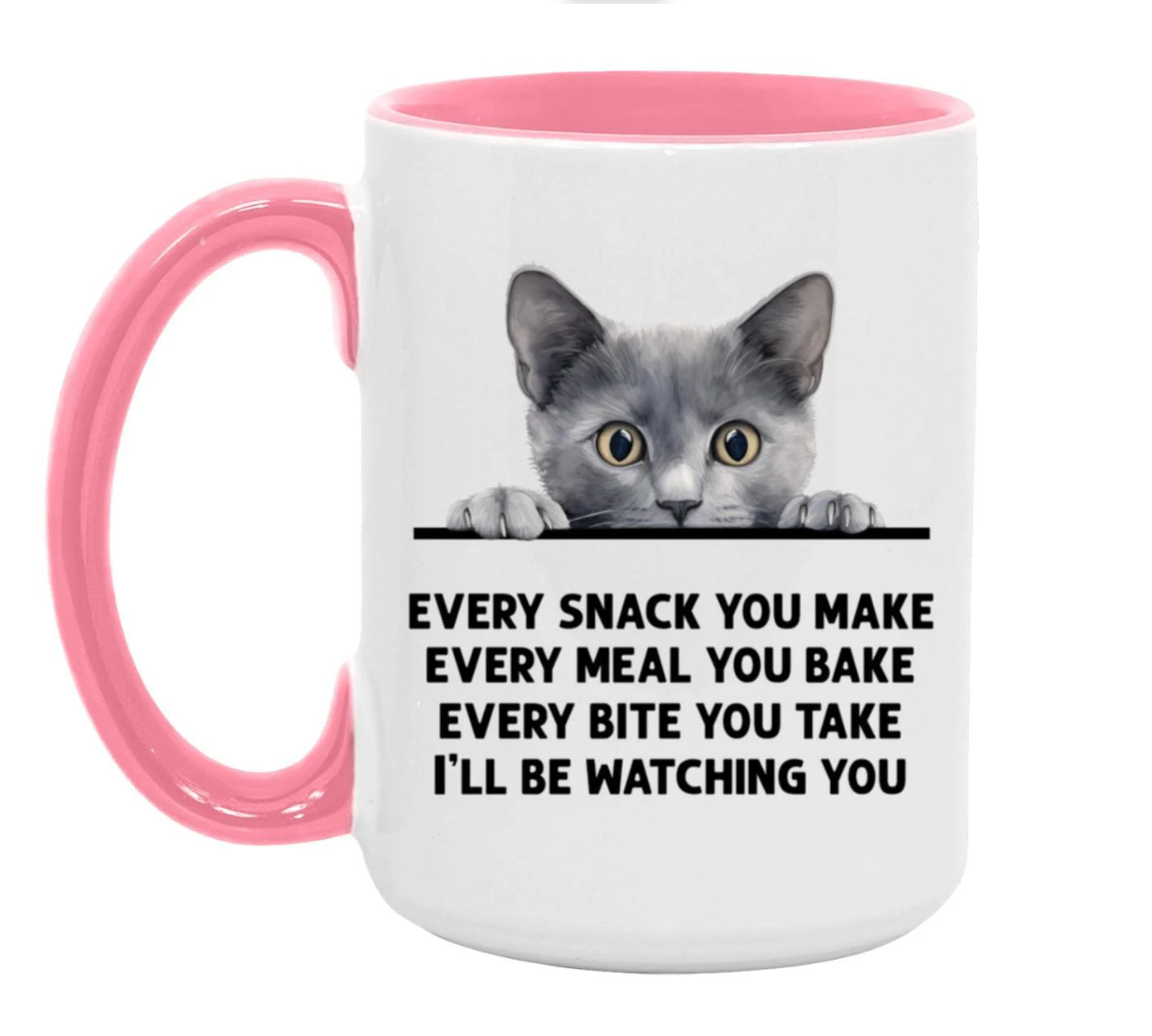 Gray Cat Every Snack You Make 15 oz Large Coffee Mug with Contrast Handle