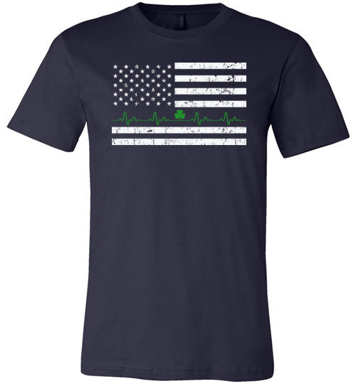 American Flag Irish Shamrock Heartbeat Shirt for Women