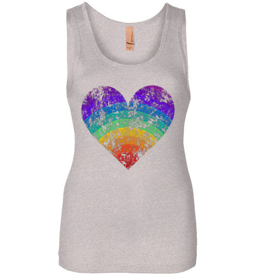 Rainbow Heart Gay Pride LGBTQ Distressed Vintage Style Tank Top for Women