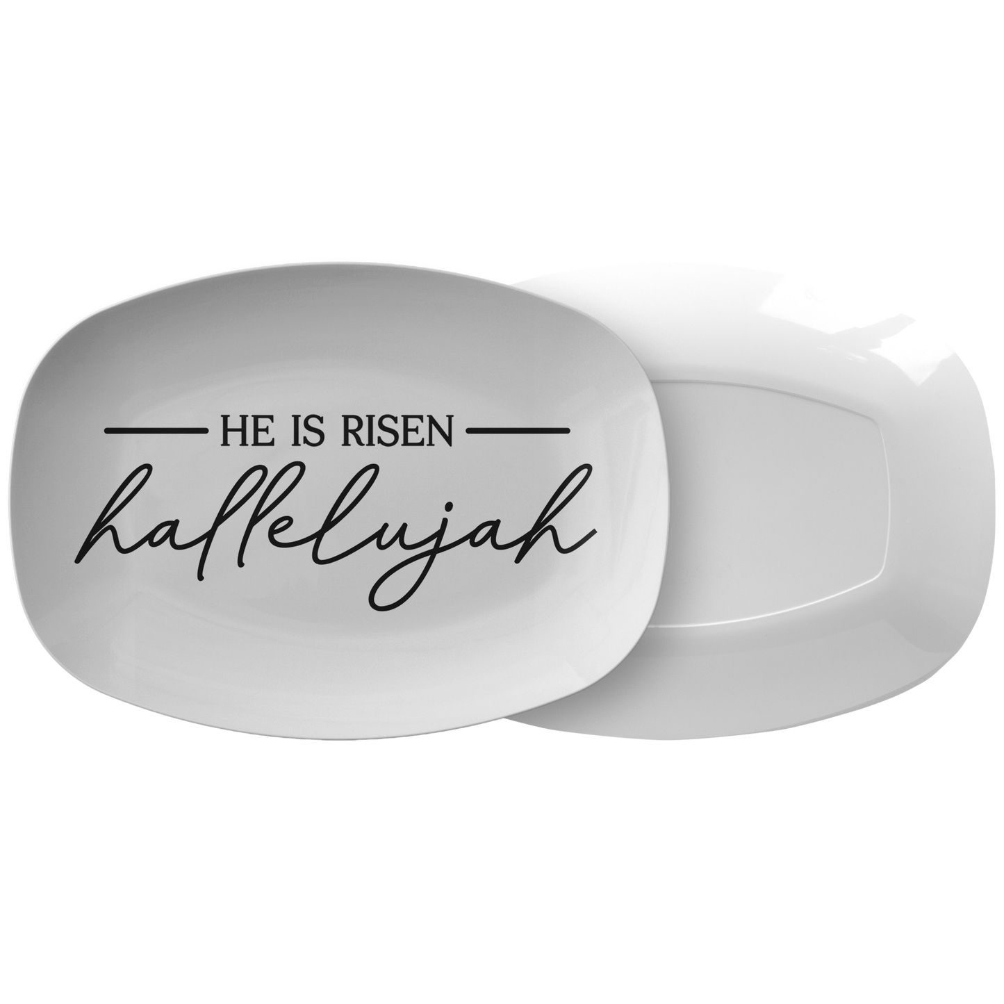 He Is Risen Hallelujah Easter Serving Platter | Religious Appetizer Tray Farmhouse Rustic Country Minimalist Decor