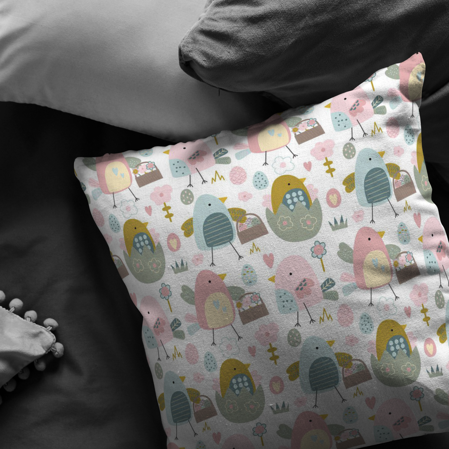 Easter Chicks Throw Pillow Cover | Pastel Pink Blue Green White Pattern | Spring Home Decor