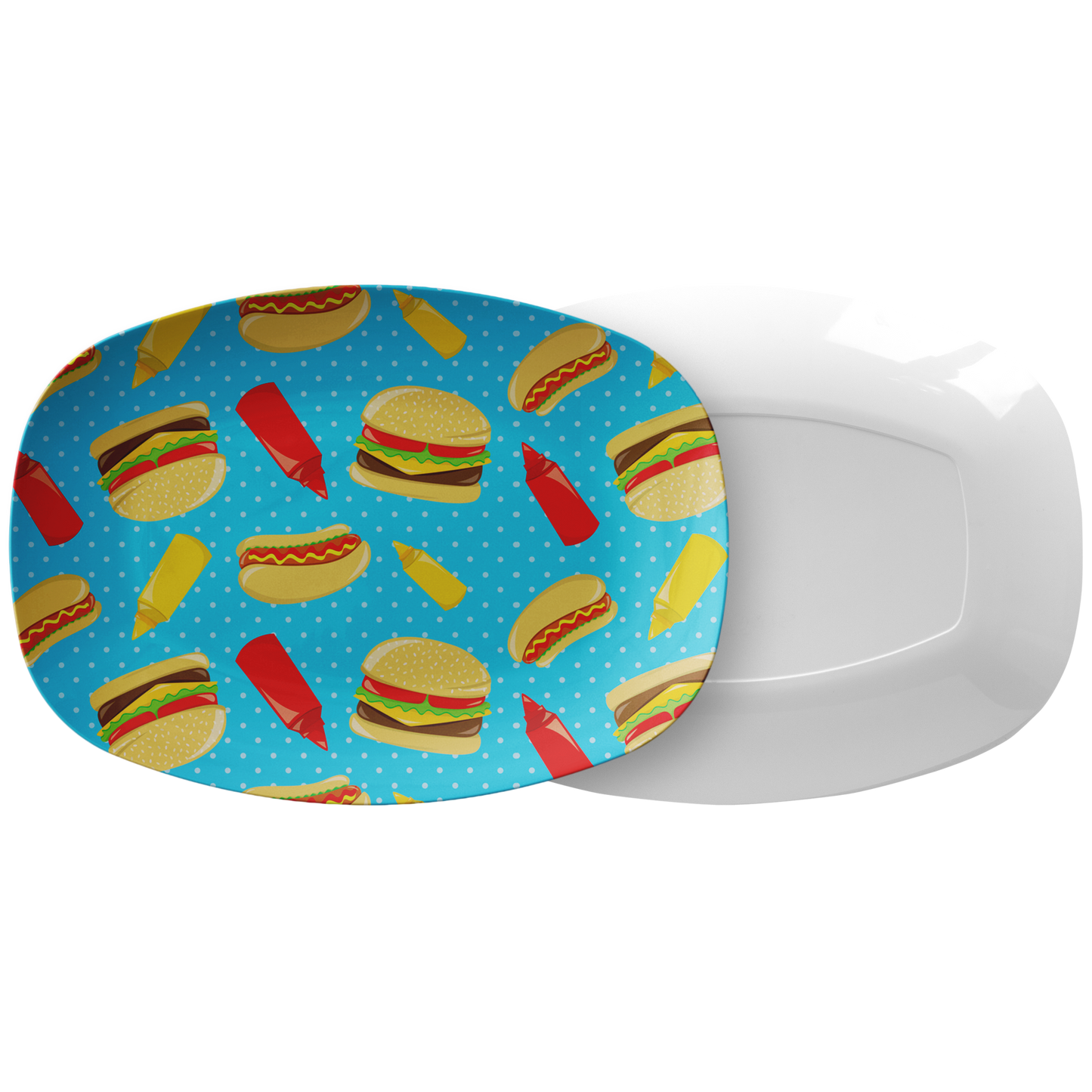 Hamburger and Hot Dog Pattern Grilling Platter | Cute BBQ Barbecue Grill Serving Tray