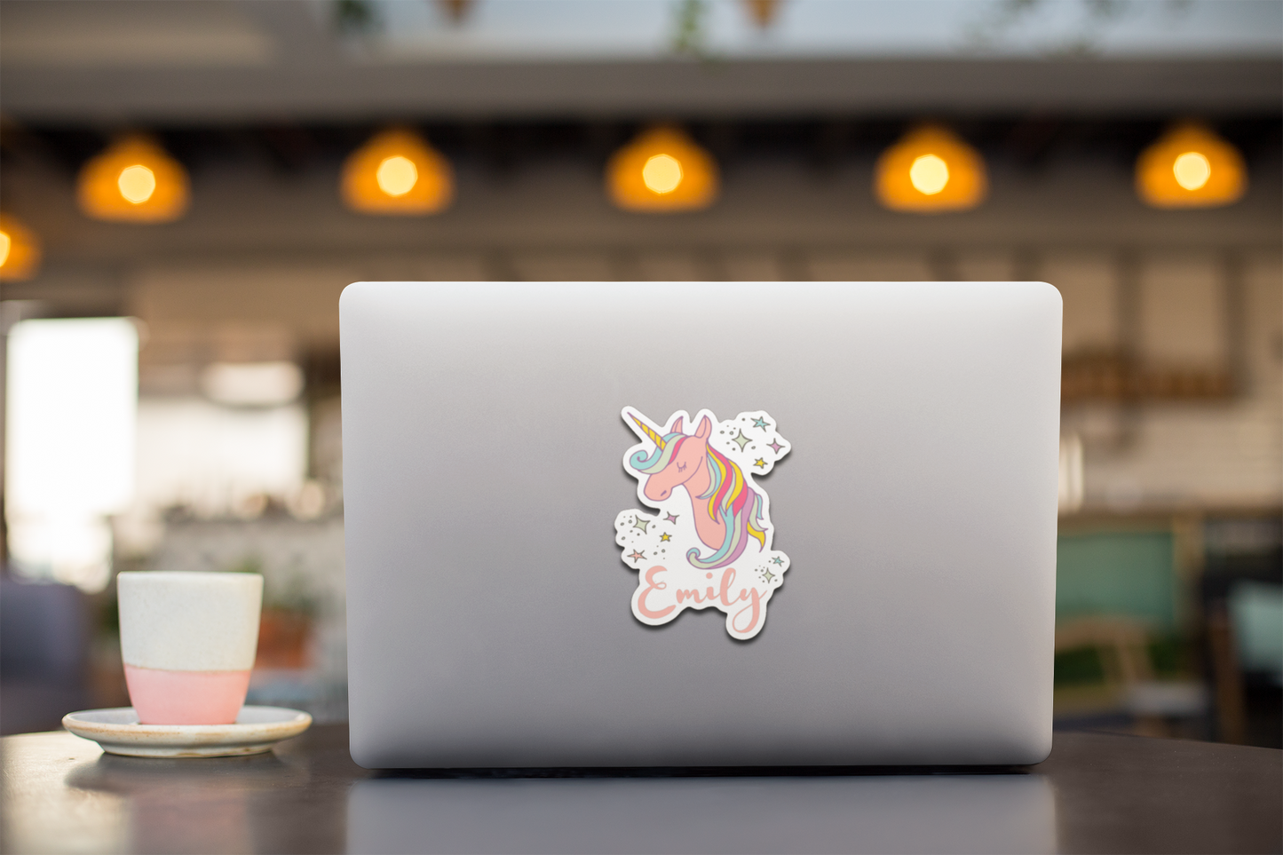 Rainbow Unicorn Decal with Name Emily for Girls