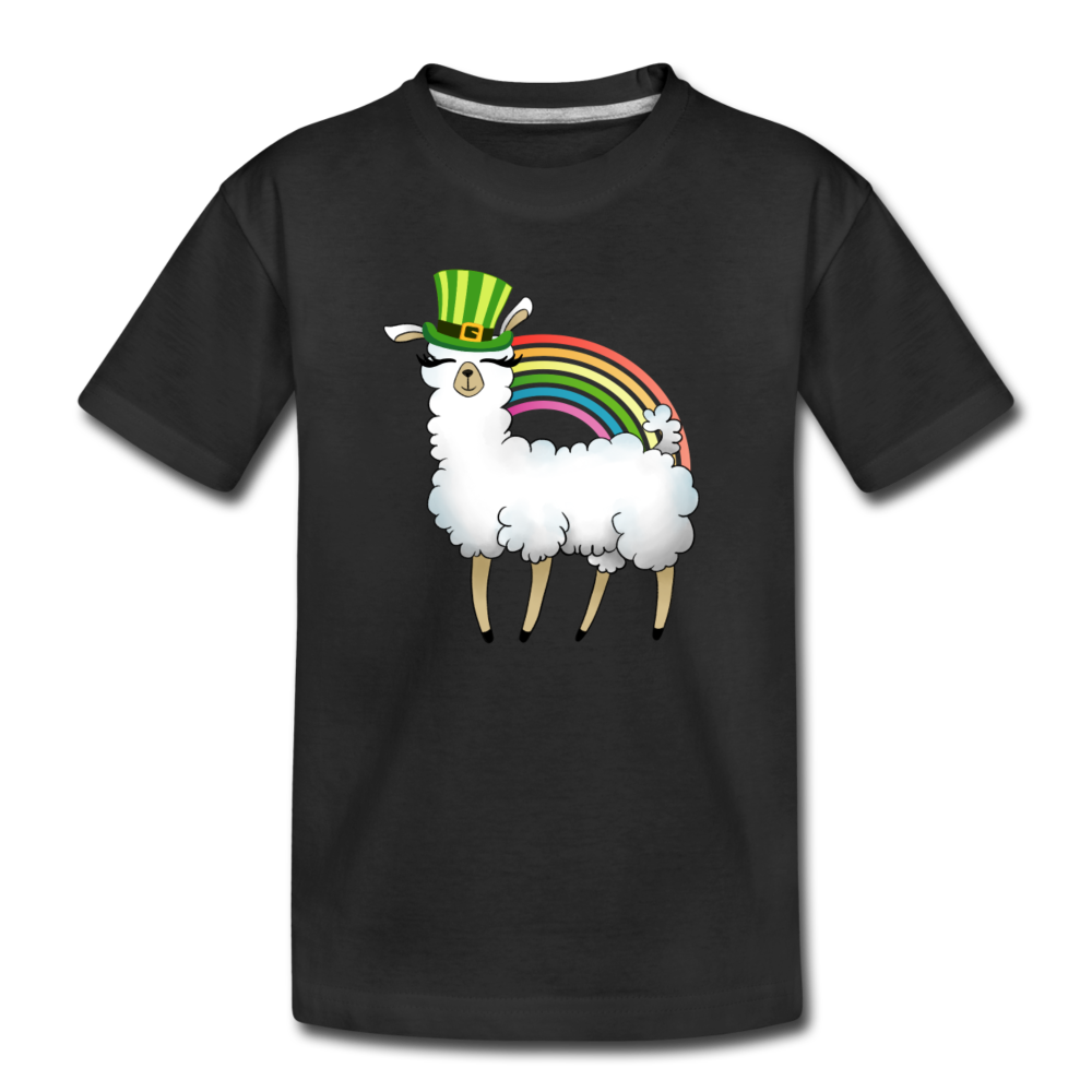 Llama Leprechaun Rainbow Kids' Premium T-Shirt - black