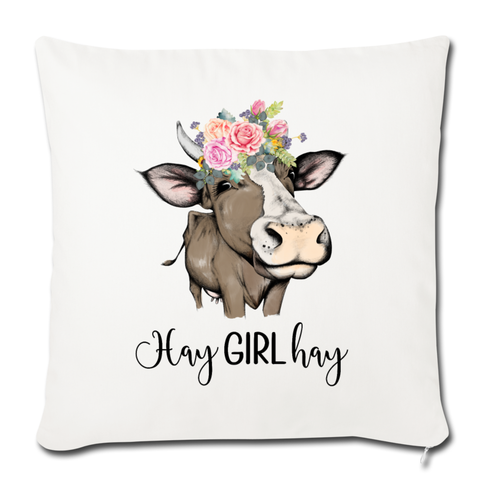 Hay Girl Hay Funny Cow Heifer Floral Throw Pillow Cover - natural white