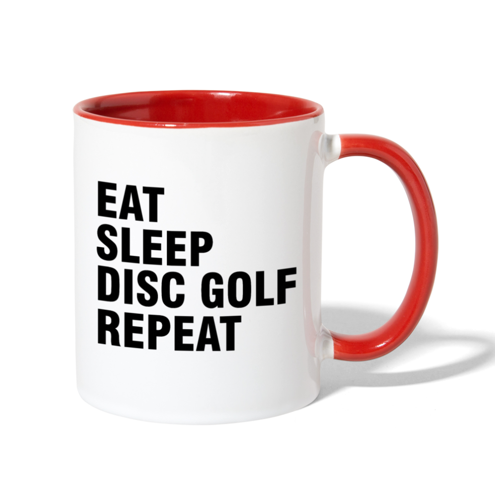 Eat Sleep Disc Golf Repeat Contrast Coffee Mug - white/red