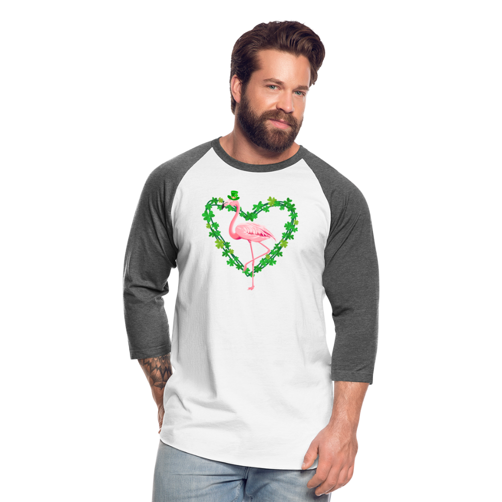 Flamingo Shamrock St. Patrick's Day Baseball T-Shirt - white/charcoal