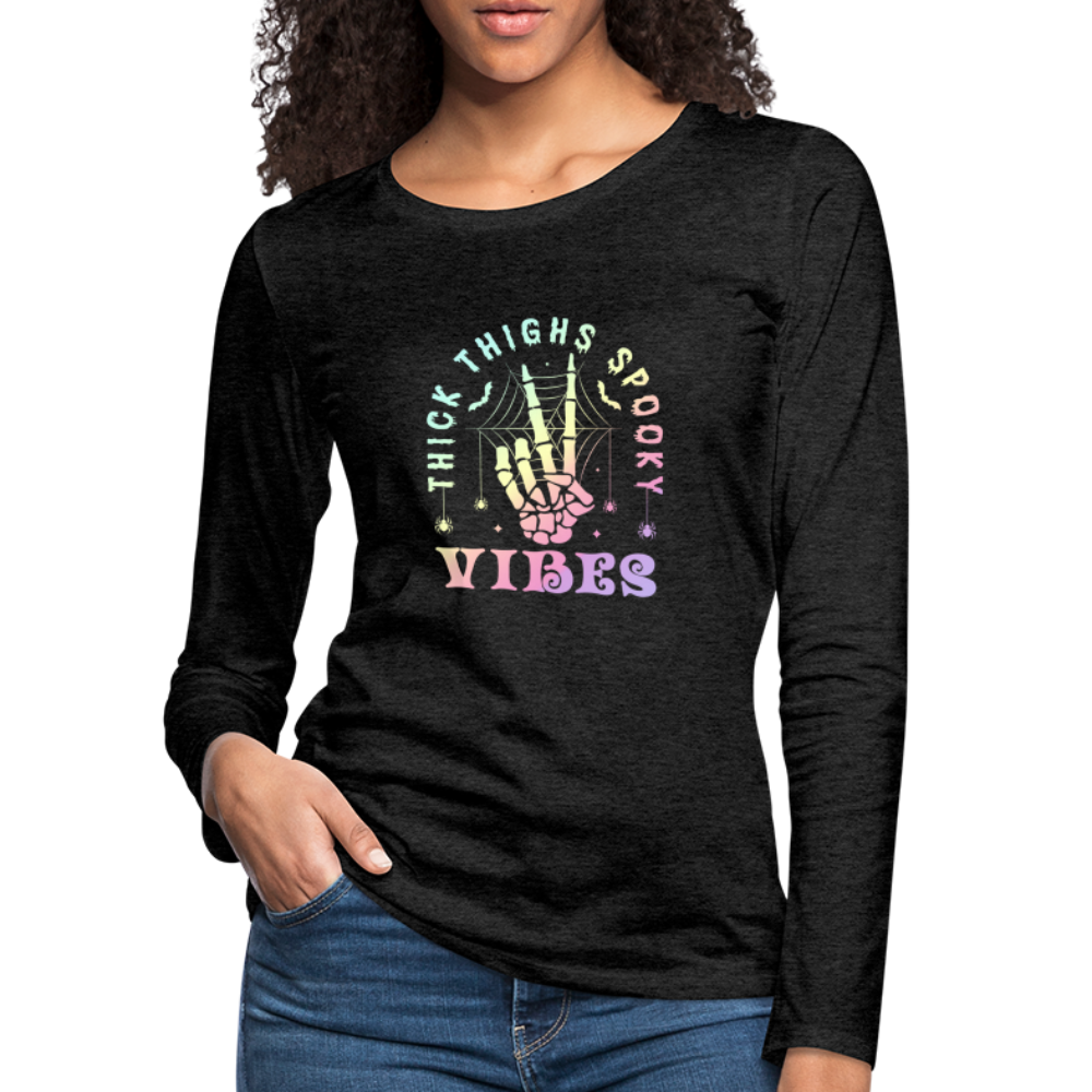 Thick Thighs Spooky Vibes Women's Premium Long Sleeve T-Shirt - charcoal grey