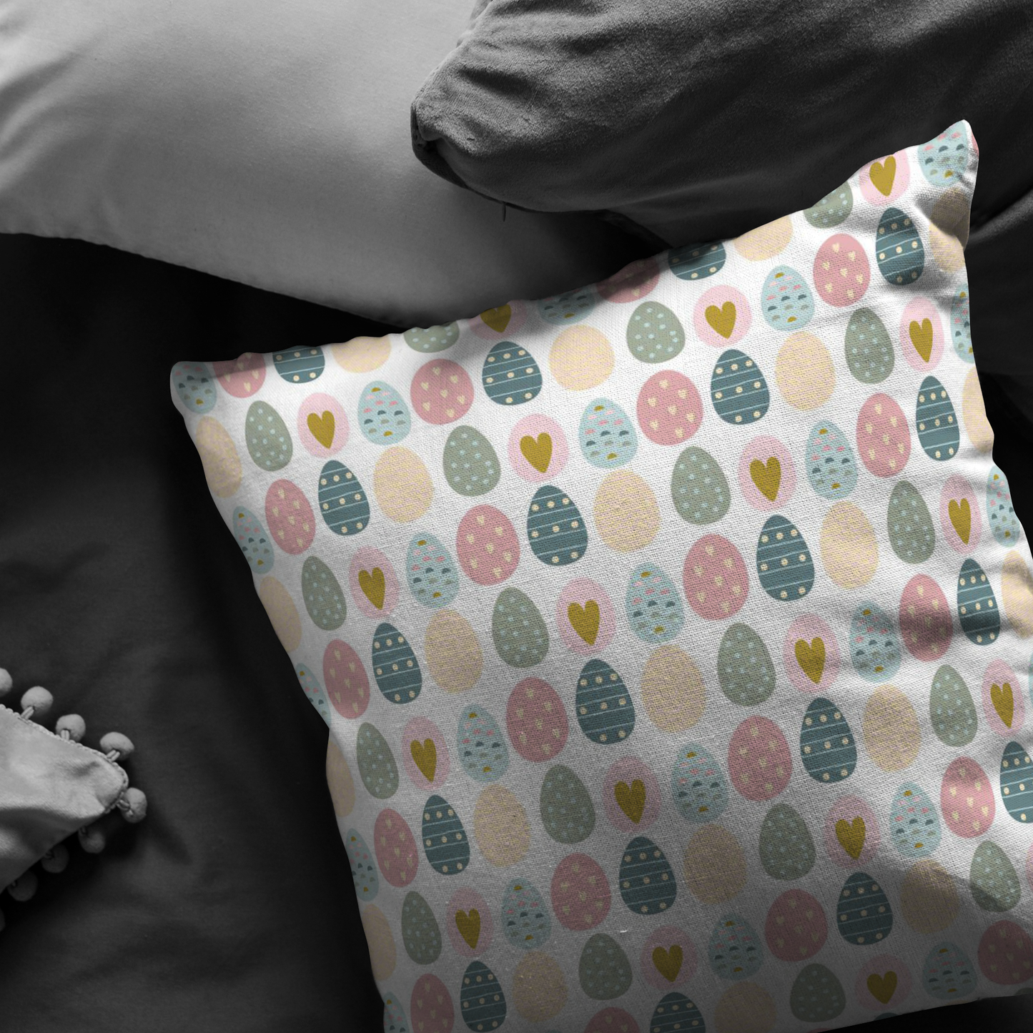 Easter Eggs Pillow Cover | Pink Blue Green Yellow Cheerful Spring Home Decor