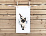 Siamese Cat Watercolor Flour Sack Kitchen Towel Housewarming Hostess Birthday Christmas Gift