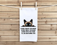 Siamese Cat Every Snack You Make Flour Sack Kitchen Towel Funny Peeking Kitty Dish Cloth Housewarming Hostess Birthday Christmas Gift