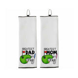 Greatest Dad by Par and Greatest Mom by Par Set of 2 Golf Towels - Tri-fold 100% Microfiber Waffle Weave with Clip Gift for Women Men