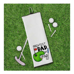Greatest Dad By Par Tri-fold White Golf Towel with Clip 100% Microfiber Waffle Weave Gift Idea for Golfer Men Dad Husband