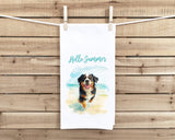 Bernese Mountain Dog Hello Summer Flour Sack Kitchen Towel Cute Berner Dog Birthday Christmas Gift Idea for Women Men Dog Lover Owner