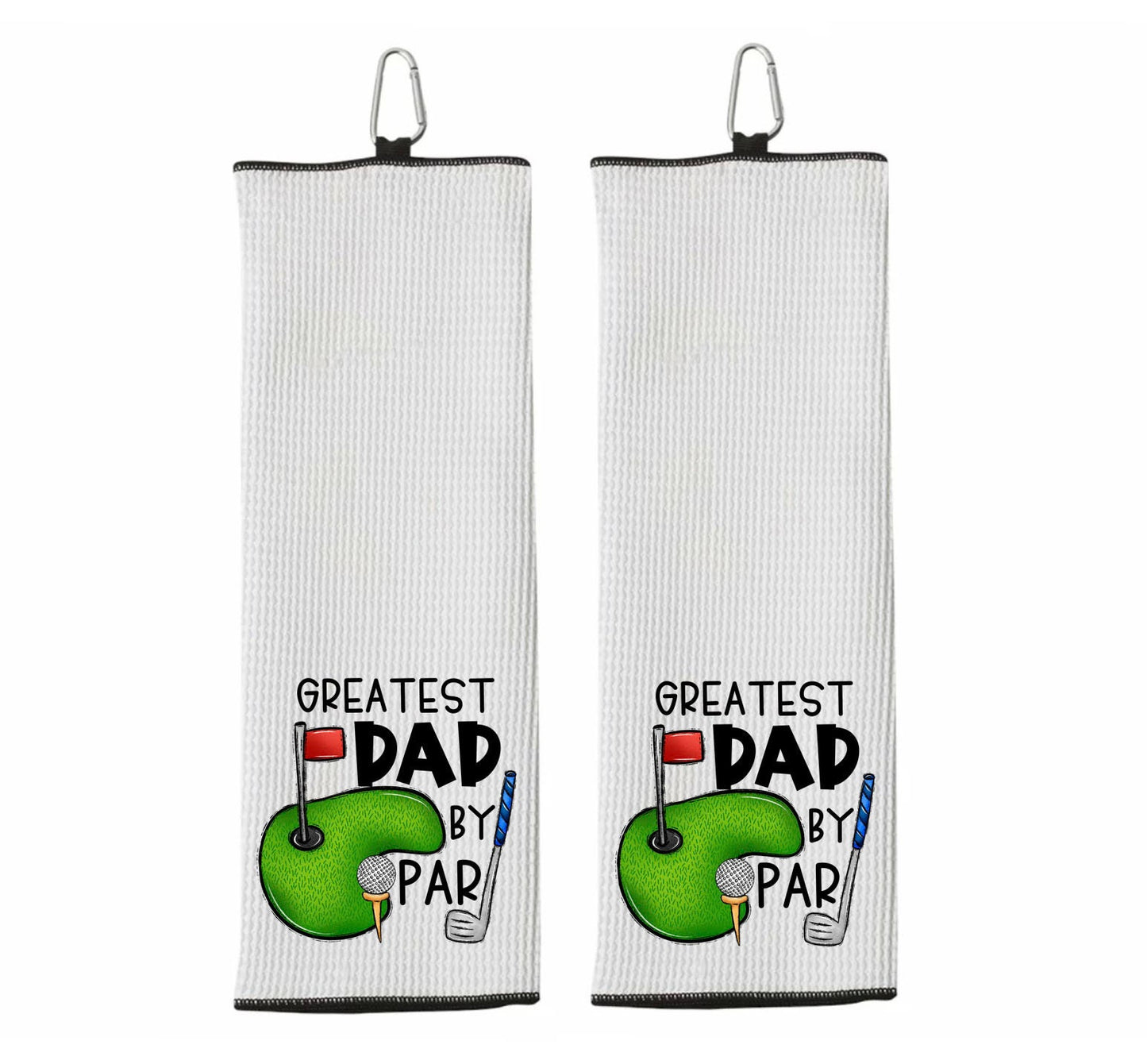 Greatest Dad By Par Tri-fold White Golf Towel with Clip 100% Microfiber Waffle Weave Gift Idea for Golfer Men Dad Husband