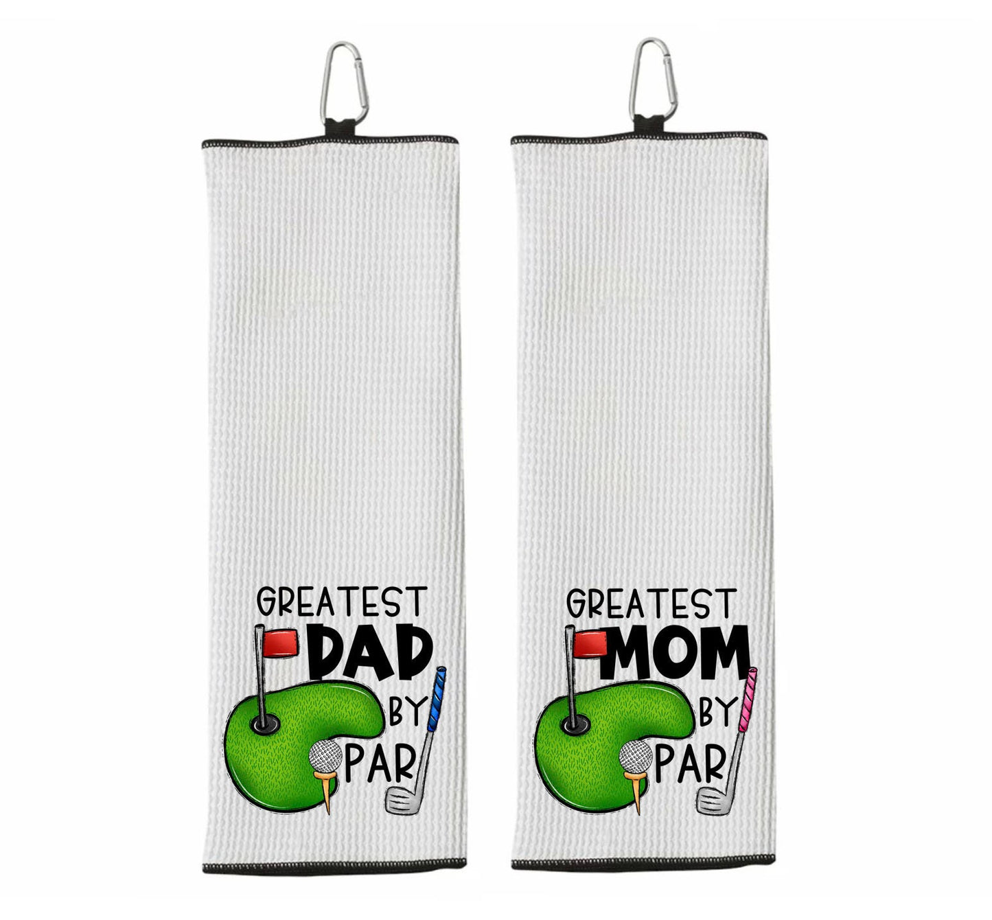 Greatest Mom by Par Tri-fold Golf Towel with Clip 100% Microfiber Waffle Weave Cute Gift Idea for Women Mom Daughter Girlfriend Best Friend