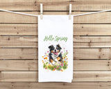 Bernese Mountain Dog Hello Spring Flour Sack Kitchen Towel Cute Berner Dog Birthday Christmas Gift Idea for Women Men Dog Lover Owner