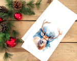Winter Watercolor Reindeer Christmas Tea Towel Flour Sack Kitchen Towel Deer Lover Home Decor Decoration for Men Women