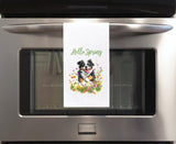 Bernese Mountain Dog Hello Spring Flour Sack Kitchen Towel Cute Berner Dog Birthday Christmas Gift Idea for Women Men Dog Lover Owner