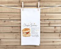 Classic Scones Recipe Hand Towel with Hanging Loop - 100% Cotton Flour Sack Towels - Cute Hostess Birthday Mother's Day Gift