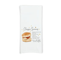 Classic Scones Recipe Hand Towel with Hanging Loop - 100% Cotton Flour Sack Towels - Cute Hostess Birthday Mother's Day Gift