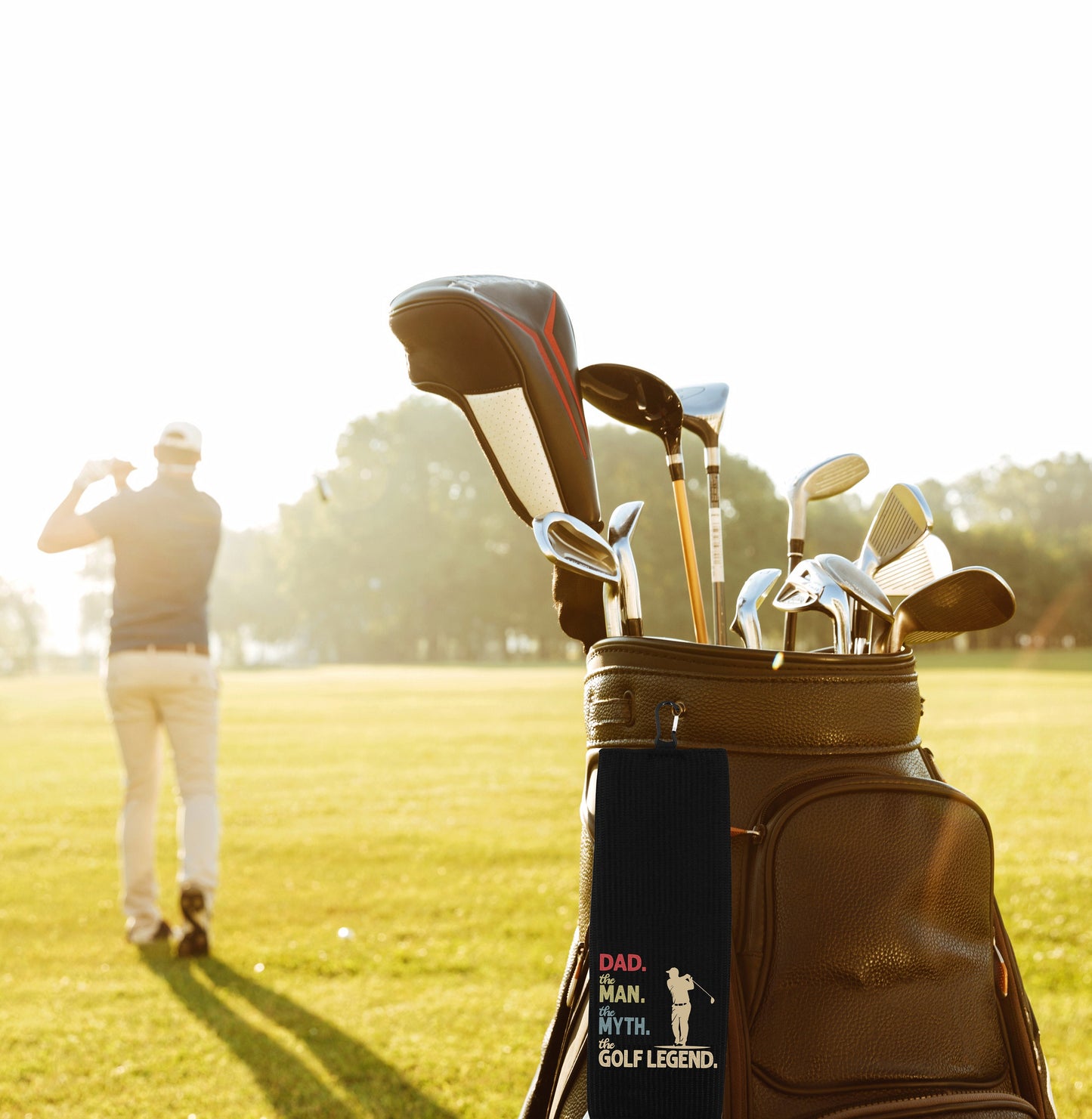 Dad the Man the Myth the Golf Legend Tri-fold Golf Towel with Clip 100% Microfiber Waffle Weave Gift Idea for Golfer Men Father Father's Day