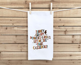 Set of 3 Thanksgiving Flour Sack Kitchen Towels Pies Before Guys Gobble Till You Wobble Turkey Gravy Casserole Housewarming Hostess Gift