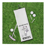 Just Here for the Birdies Funny Cat Funny Tri-fold Golf Towel with Clip 100% Microfiber White Waffle Weave Gift Idea for Women Men