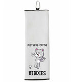 Just Here for the Birdies Funny Cat Funny Tri-fold Golf Towel with Clip 100% Microfiber White Waffle Weave Gift Idea for Women Men