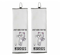 Just Here for the Birdies Funny Cat Funny Tri-fold Golf Towel with Clip 100% Microfiber White Waffle Weave Gift Idea for Women Men