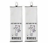 Just Here for the Birdies Funny Cat Funny Tri-fold Golf Towel with Clip 100% Microfiber White Waffle Weave Gift Idea for Women Men