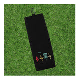 Disc Golf Heartbeat Tri-fold Golf Towel with Clip 100% Microfiber Waffle Weave Black White Gift Idea for Disc Golfer Men Women